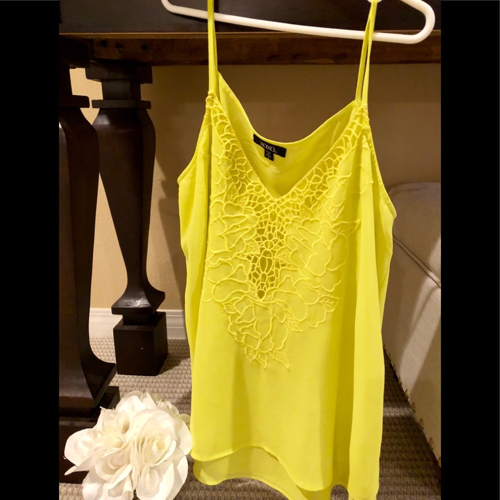 XOXO Lime Green Tank with Lace V-neck